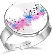 [FVQL] Adjustable Ring for Girls, art abstract music notes, 1.7cm/0.67inch, Glass, glass