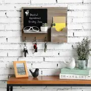 Barnwood Brown Mail and Key Holder for Wall w/ 3 Hooks and Chalkboard