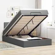 vidaxl King Single Ottoman Bed Frame and Mattress with Pocket Springs, Under-Bed Storage, and led Lights - Dark Grey Fabric, 206x107x88 cm - Perfect for Bedroom use