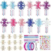 MiniInflat 36 Sets Winter Crafts Snowflake Wind Chime Making Kit Make Your Own Snowflake Wind Chime Wooden Crafts Ornaments DIY to Paint Snowflake Craft for Winter Party Supplies
