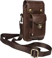 Phone Holster Leather Cell Phone Holster,Shoulder Crossbody Messenger Bags,Multi-Purpose Phone Belt Pouch Carrying Case with Card Slots Compatible with iPhone 14 13 Pro Max,S22 Plus,Universal Pouch La
