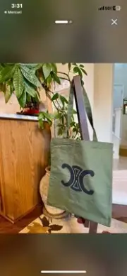 New! Authentic CELINE Novelty Tote Bag Eco bag Triomphe Green Limited Edition