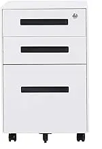 3 Drawer Mobile File Cabinet with Lock Metal Desk Organizer for A4 Receipts and Documents Anti Tip Design for Office and Home Office