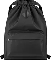 [Vorspack] Drawstring Backpack Water Resistant String Bag Sports Gym Sack with Side Pocket for Men Women