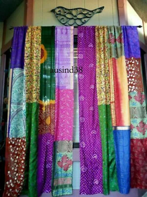 Indian silk Patchwork Curtain Drape Window Decor Multi color Curtains window