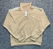 Adidas Trefoil Original Track Jacket Mens Large Beige Funnel Neck Athletic Sport