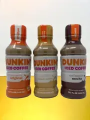 〽️New Dunkin' Donuts Original, French Vanilla, Mocha Iced Coffee (3 Bottles)