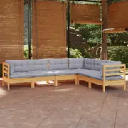6 Piece Garden Lounge Set with Grey Cushions Solid Pinewood vidaXL