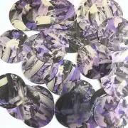 Sequin Round 30mm Purple Silver Bird Feathers Print Metallic