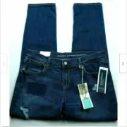 Old Navy Boyfriend Straight Jeans Size 6 Regular Distressed Patchwork Stretch
