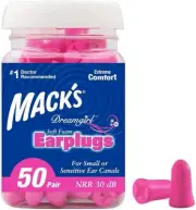 Mack's Dreamgirl Soft Foam Earplugs, 50 Pair, Pink - 30dB NRR, 33dB SNR - Small
