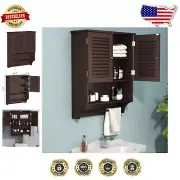 23.6" Wall-Mounted Espresso Bathroom Cabinet with Towel Bar & Adjustable Shelf