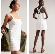 Ted Baker Eleynor White Grossgrain Wrap Detal Mini Shift Dress Size TB 2 US 4-6