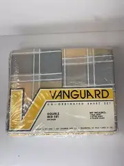 Vanguard Co-Ordinated Double Bed Sheet Set Yellow Gray Plaid Made In USA NOS