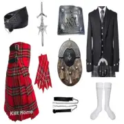 Mens Scottish Argyle kilt Jacket Outfit 9 Pieces Masonic Tartan Wedding Kilt Set