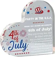 Tuxxjzm Acrylic Heart Ornament, 4th of July Ornaments, Heart Desk Decor, Heart Shaped Centerpieces for 4th of July, Independence Day Table Decoration