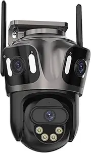 ​​6K Outdoor WiFi IP Camera with Three Screens, 4K Dual Lens, PTZ, AI Human Detection, Waterproof Security Camera​(EU Plug,6K No Card)