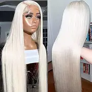 ANDRIA Platinum Blonde Lace Front Synthetic Wigs Long Straight Heat Resistant Hair Pre Plucked Wig with Baby Hair Bleached Knots White Blonde Lace Front Wig for Women 24 Inch