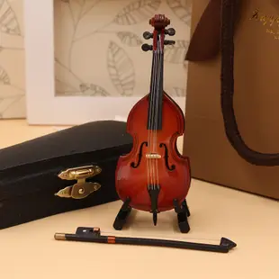 音樂裝飾品家居擺件 木質迷你樂器低音大提琴模型 (1.7折)