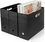 Foldable Scrapbook Paper Storage Organizer, 12x12 Scrapbook Paper Storage, Plastic File Organizer, Black, 3 Pack