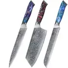 3Pcs TURWHO Kitchen Slicing Knife Cleaver Japan VG10 Damascus Steel Bread Knife