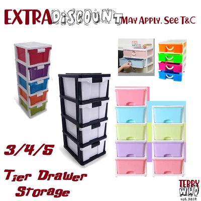 3 4 5 Tier Drawer Storage Organiser Plastic level Office Box Cabinet Coloured