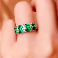 在飛比找樂天市場購物網優惠-天然祖母綠寶石綠寶石925銀鍍18K金鑲嵌雙排寶石戒指活口 