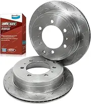 2 Slotted & Drilled Rear Disc Brake Rotors + Pads for Toyota Landcruiser Prado GRJ120 KDJ120 KDJ121 KDJ125 KZJ120 RZJ120 RZJ125 4cyl 2.7L 3RZ 3.0L 1KD 1KZ V6 4.0L 1GR 2002 to 2009
