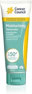 Cancer Council Moisturising Sunscreen SP50+ Daily Sunblock 110ml - Broad Spectrum UVA/UVB Sun Protection, Water-Resistant, Enriched with Aloe Vera & Vitamin E, Fragrance-Free