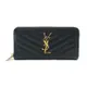 YSL Monogram系列 V字縫線魚子醬牛皮金logo拉鍊長夾(358094-黑)