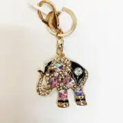 New Gold Key Ring Black & Iridescent Crystal Elephant Purse Clip