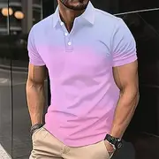 Men's Polo Button Up Polos Casual Sports Lapel Short Sleeve Fashion Basic Gradual Buttons Summer Spring Light Pink Light Blue Pink Blue Sky Blue Light Sky Blue