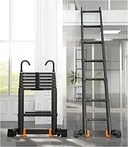 5.5m/4.7m/3.9m/3.5m/2.7m/2. Telescoping Ladder with Hooks, Aluminum Black Telescopic Ladders for Roofing Business, Household Use, RV Outdoor Work Warm as Ever