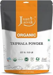 Just Jaivik 100% Organic Triphala Powder - Certified Organic by OneCert Asia, 227 GMS / 1/2 LB Pound / 08 Oz - Balances DOSHAS as per Ayurveda