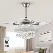 LEDIARY 42 Inch Chandelier Ceiling Fans with Lights and Remote Retractable Fa...