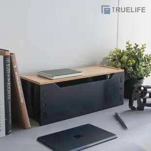 【TrueLife】竹製組合式集線盒-黑色(插座盒 電線收納盒 電源集線盒 插座收納盒 插線板 儲物盒 收線盒)