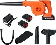 Cordless 20V Electric Leaf Blower Vacuum Cleaner 2 Batteries and Charger 12000 RPM Electric Powerful Garden Hair Dryer for Lawn Care for Leaves, Grass, Snow, dust Removal (300W)