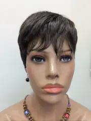 Smooth Short Synthetic Pixie Straight Wig Whispy Bangs Color 1B Off Black