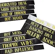 12 PCS Bachelorette Sashes Set, Black Bridesmaid Sash Team Bride Sash Maid of Honor for Bridal Shower and Hen Party Favors Decorations