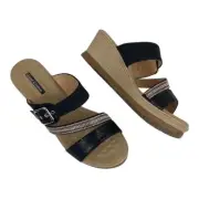 Good Choice Sandals Wedge Women's Size 9 Monika Black Faux Leather Shoes
