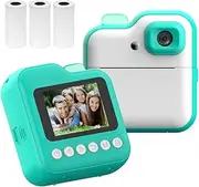 Camera Instant Thermal Printer 2.4 Inch Screen P Printer 48Mp Rear Camera with Light Support Timer Ing Video Recording Thermal INKL Printing with 3 Rolls White Print Paper Green 1