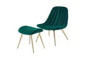 Velvet Accent Chair and Velvet Ottoman Stool With Gold Chromed Frame GREEN