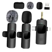 Wireless Lavailer Microphone for iPhone, Android, Camera, iPad, Black-2Packs