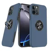 For Apple iPhone 15 Plus/14 Plus Silicon With Ring Stand Shockproof Case Heavy Duty Protective Back Cover (Blue)