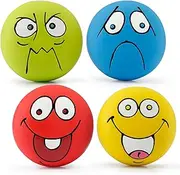 HDSX 4 Pack 2.8" Smiley Face Squeaky Dog Toys Soft Dog Balls Latex Rubber Squeak Dog Toys for Small Medium Puppy Pet Dogs (Emoji)