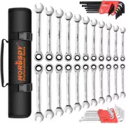48Pc Ratchet Spanner Hex Key Metric Spanner SAE Allen Key W/T Rolling Pouch
