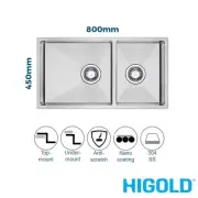 Stainless Steel Kitchen Sink - R10 Corner - 1 and 1/2 Bowl - 800mm - Nano