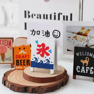創意日式卡通招牌夾子可愛木質留言夾照片名片夾立式桌麵便簽擺件