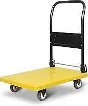 Flatbed Cart Plastic Deck Hand Truck Moving Platform Cart with Metal Foldable Handle Silent Wheels for Office Bookstore High Capacity Trolley Hand Truck(One Color Greensmallultrasilent)