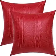 BRAWARM Christmas Red Leather Throw Pillows 22 X 22 Inches - Snake Leather Pillow Covers Pack of 2, Faux Leather Decorative Pillow Covers for Couch Living Room Garden Bed Sofa Home